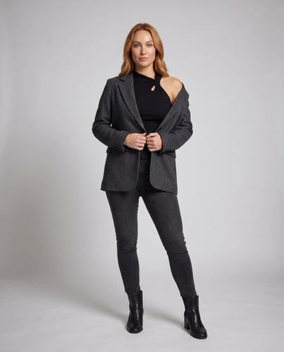Damen nan figurbetontes Neckholder-Top mit Knoten‑Schlüsselloch und Stretch-Ripp