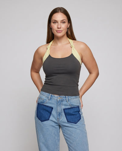 Damen nan figurnahes Trägertop mit geknoteten Schulterträgern und formendem Stretchjersey