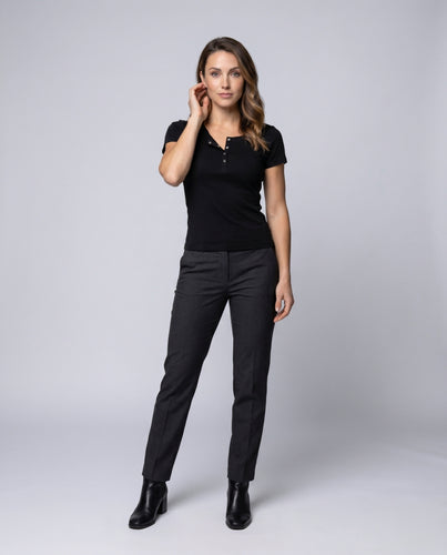 Damen nan figurnahtes Henley-Shirt mit Druckknopfleiste und kurzärmeligem Baumwollmix