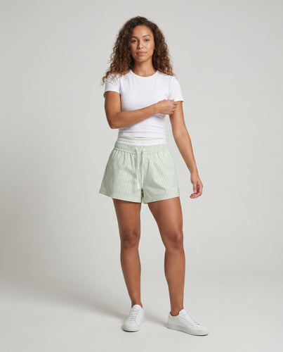 Damen nan gestreifte Lounge-Shorts mit elastischem Komfortbund, Kordelzug und Seitentaschen