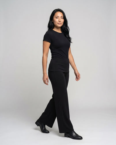 Damen nan hochgeschnittene Palazzo-Hose mit angenähtem Minirock-Overlay und weiter Beinführung