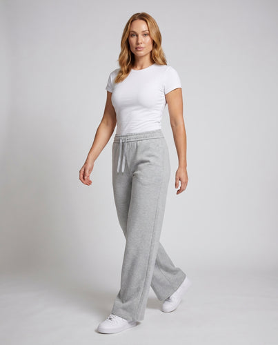 Damen nan hochgeschnittene weite Loungehose aus weichem Sweat mit elastischem Komfortbund und Kordelzug
