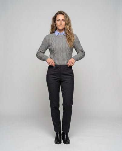 Damen nan kastiger Kurzpullover mit Zopfmuster, feinem Strickmix und geripptem Saum