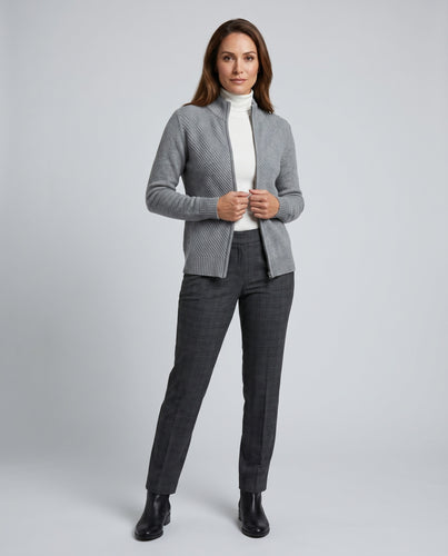 Damen nan kurz geschnittener Zip-Cardigan mit diagonalem Zierstrick und Zwei-Wege-Reißverschluss