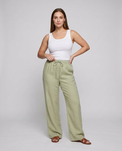 Damen nan lässige Leinenblend-Relaxhose mit elastischem Tunnelzugbund und weitem Bein