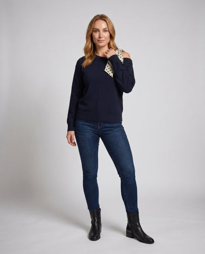 Damen nan lässiges Oversize-Sweatshirt mit asymmetrischem Schulterauschnitt und gepunktetem Schleifenband