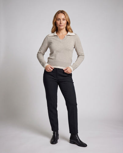 Damen nan Raglanpullover mit weitem Schnitt, eingearbeitetem Hemdkragen-Effekt und Rippbündchen