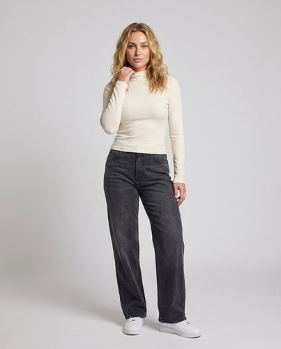 Damen nan schlankes Stehkragen-Longsleeve aus feinem Ponte-Jersey mit formender Mittelnaht und verlängerten Manschetten