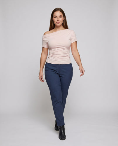 Damen nan schulterbetontes Jersey-Top mit asymmetrischem Ausschnitt, seitlicher Raffung und tailliertem Sitz