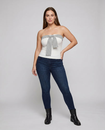Damen nan schulterfreies Cami-Top mit eingenähter Streifen‑Schleife und taillierter Jersey‑Passform