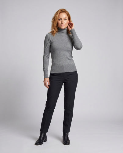 Damen nan taillierter Rollkragen-Feinstrickpullover mit schmaler Silhouette und Rippenabschlüssen