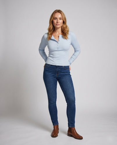 Damen nan tailliertes Longsleeve mit Druckknopfblende und eingenähtem Untertop