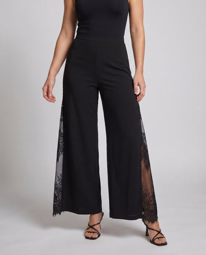 Damen elegante Palazzo-Hose mit Spitzendetails