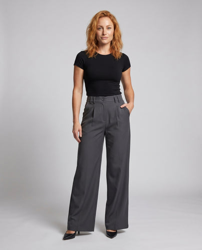 Damen elegante weite Businesshose mit hohen Bund und praktischen Taschen