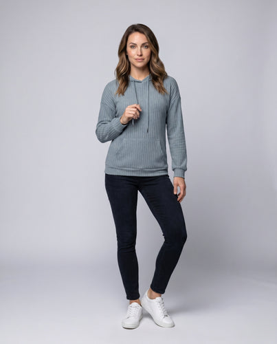 Damen Kapuzenpullover mit gestreiftem Design und praktischen Taschen