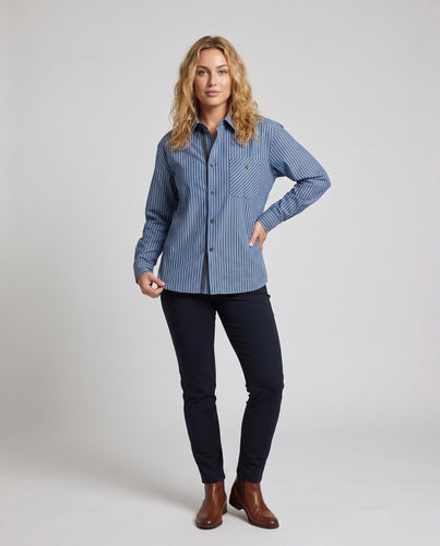 Damen Übergrößen Bluse mit Streifenmuster und praktischer Brusttasche