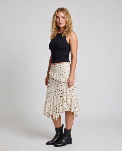 Damen Volant-Rock mit süßem Polka-Dots-Muster und asymmetrischem Saum