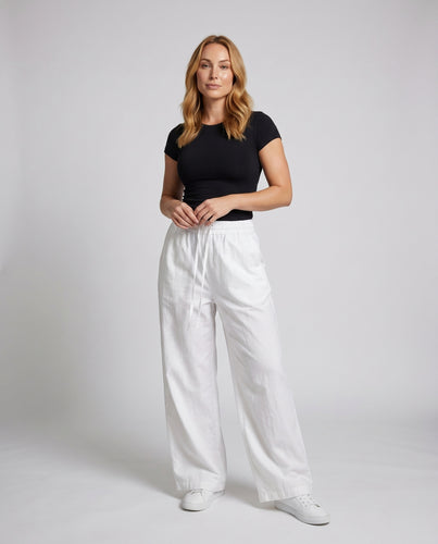 Damen weite Baumwollhose mit elastischem Bund und lässigem Schnitt