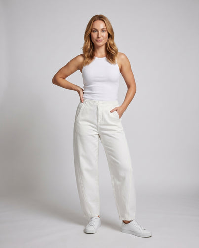 Damen Weite Baumwollhose mit hoch geschnittenem Bund und praktischen Seitentaschen