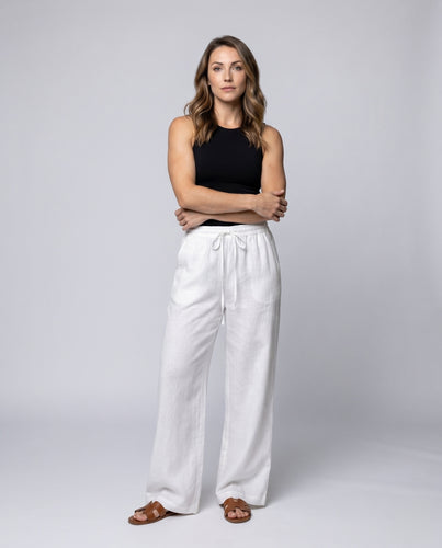 Damen weite Leinenhose mit elastischem Bund