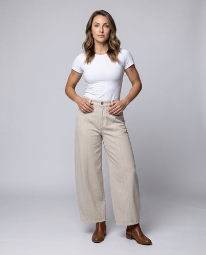 Damen weite Leinenhose mit hohem Taillenbund und eleganter Verarbeitung