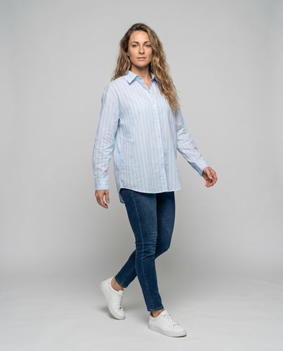 Damen leichtes Hemdblusenshirt mit strukturierten Ärmel