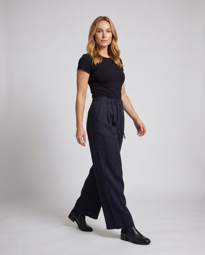 Damen Leinenhose mit stylischem Bindegürtel und elastischem Bund