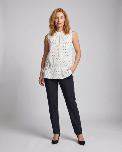 Damen luftige Bluse mit Rüschensaum und punktemuster