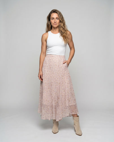 Damen maxi Rock mit asymmetrischem Schnitt und floralen Mustern