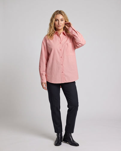 Damen Oversized Hemdbluse aus leichtem Baumwollstoff mit praktischen Taschen