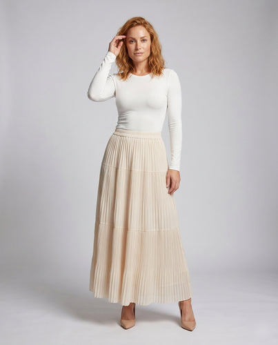 Damen Plissierter Maxirock mit elegantem Faltenwurf und fließendem Stoff