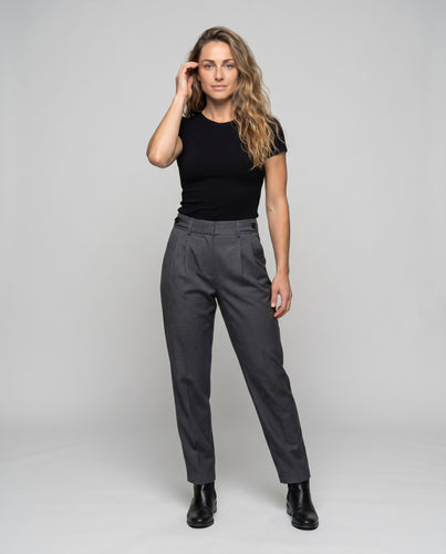 Damen elegante Hochwassertaille Stoffhose mit Falten