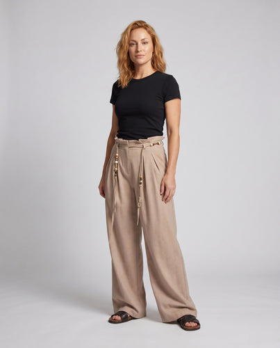 Damen elegante weite Hose mit dekorativen Bindegurten