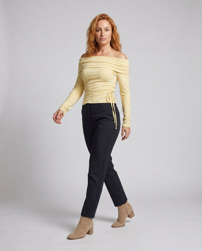 Damen figurbetontes Langarmtop mit seitlichem Bindeband