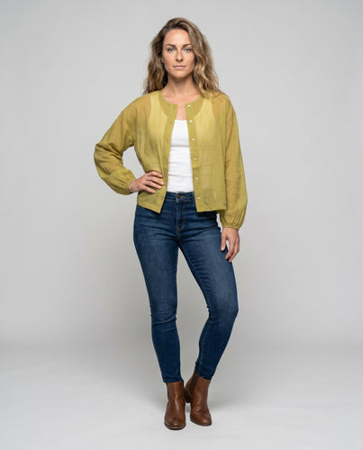 Damen lässige, leicht transparente Bluse mit langen Ärmeln und Knopfverschluss
