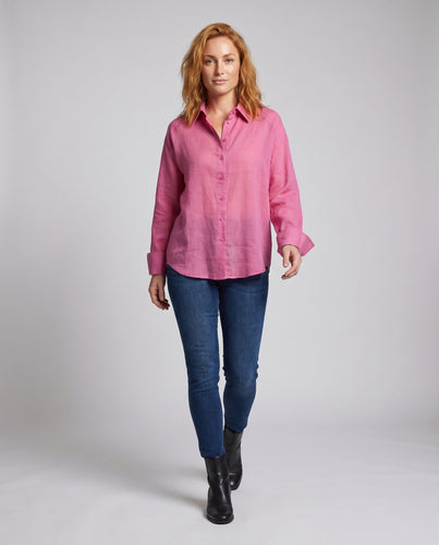 Damen lässige Leinenbluse mit modernen Details und Knopfverschluss