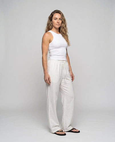 Damen lässige Leinenhose mit elastischem Bund und praktischen Taschen