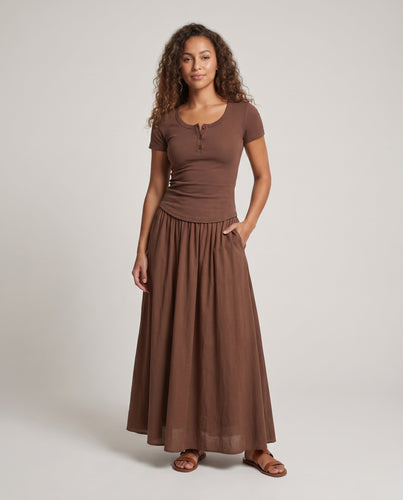 Damen Maxikleid mit knöpfbarem Oberteil und lässigem Schnitt
