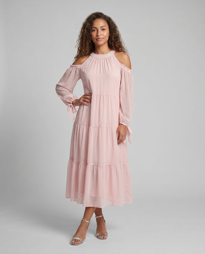 Damen Maxikleid mit luftigen Ärmeln und schickem Schlüsselloch-Ausschnitt