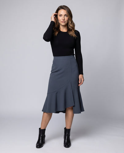 Damen Midi-Rock mit lässigem Schnitt und fransigen Rüschendetails
