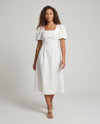 Damen Midikleid mit schickem Quadrat-Ausschnitt und voluminösen Puffärmeln