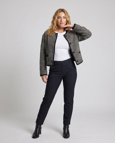 Damen Modische Jacke mit strukturiertem Hahnentritt und stilvollen Knopfdetails