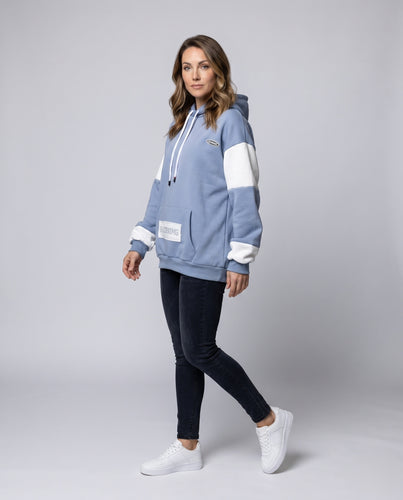 Damen Oversized Kapuzenpullover mit farblich abgesetzten Ärmeln