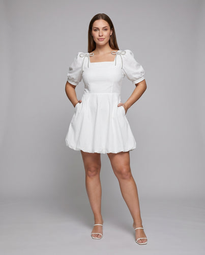 Damen Sommerliches Puffärmelkleid mit quadratischem Ausschnitt und dekorativen Details