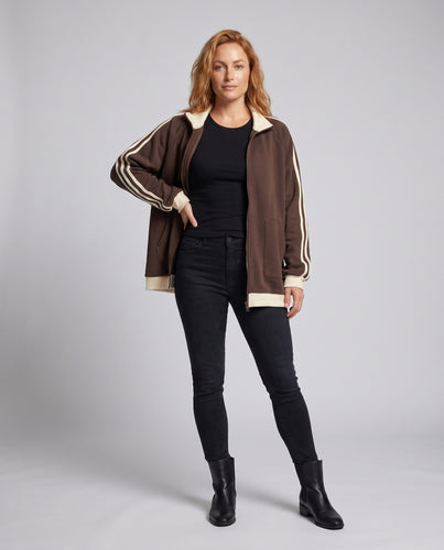 Damen Sportliche Oversized Jacke mit Kapuze und Streifen