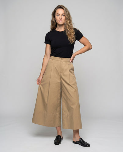 Damen Weite Culotte mit Falten und hohem Bund