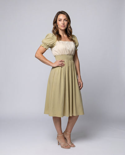 Damen Midi-Kleid mit voluminösen Puffärmeln und schimmernden Details