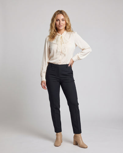 Damen elegante Bluse mit Rüschenkragen und Schleifenmotiv