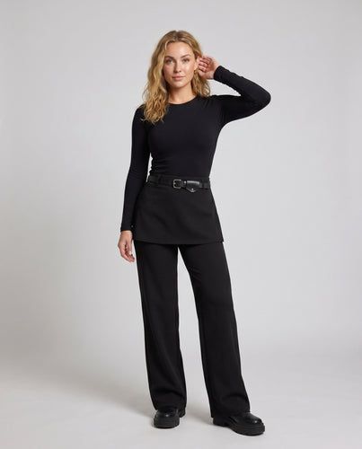 Damen elegante High-Waist-Hose mit abnehmbarem Taillengürtel und weitem Bein