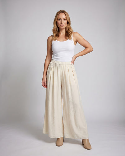 Damen Elegante, weit geschnittene Sommerhose mit elastischem Taillenbund und seitlichen Taschen